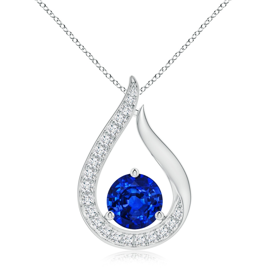 8mm AAAA Floating Blue Sapphire Tulip Pendant with Diamonds in P950 Platinum 