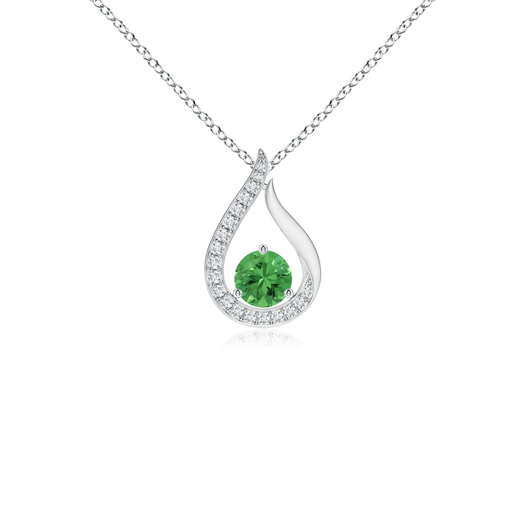 4mm AAA Floating Tsavorite Tulip Pendant with Diamonds in White Gold 