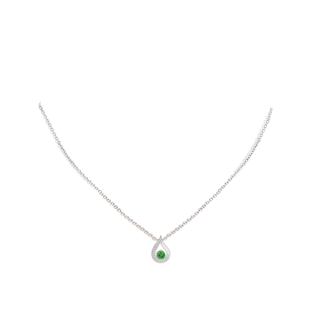 4mm AAA Floating Tsavorite Tulip Pendant with Diamonds in White Gold Body-Neck