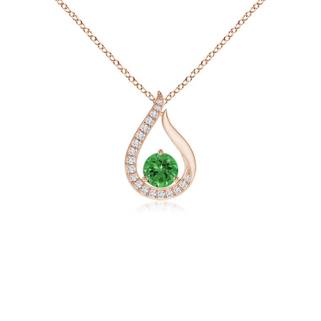 4mm AAAA Floating Tsavorite Tulip Pendant with Diamonds in Rose Gold