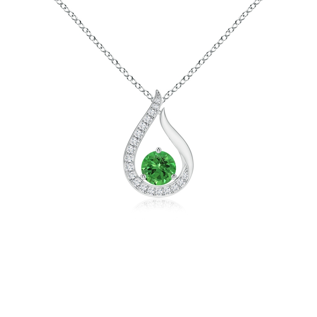 4mm AAAA Floating Tsavorite Tulip Pendant with Diamonds in White Gold