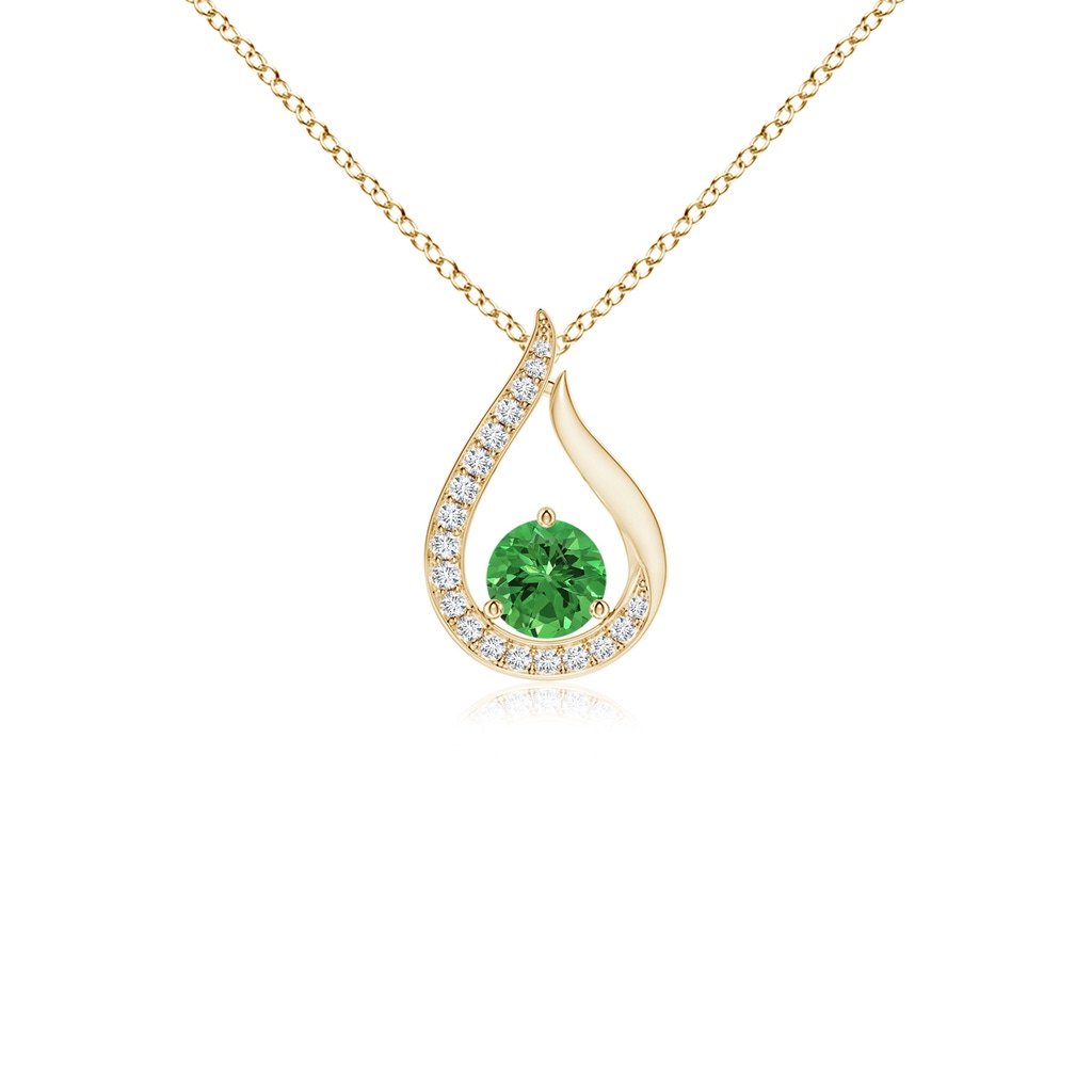 4mm AAAA Floating Tsavorite Tulip Pendant with Diamonds in Yellow Gold