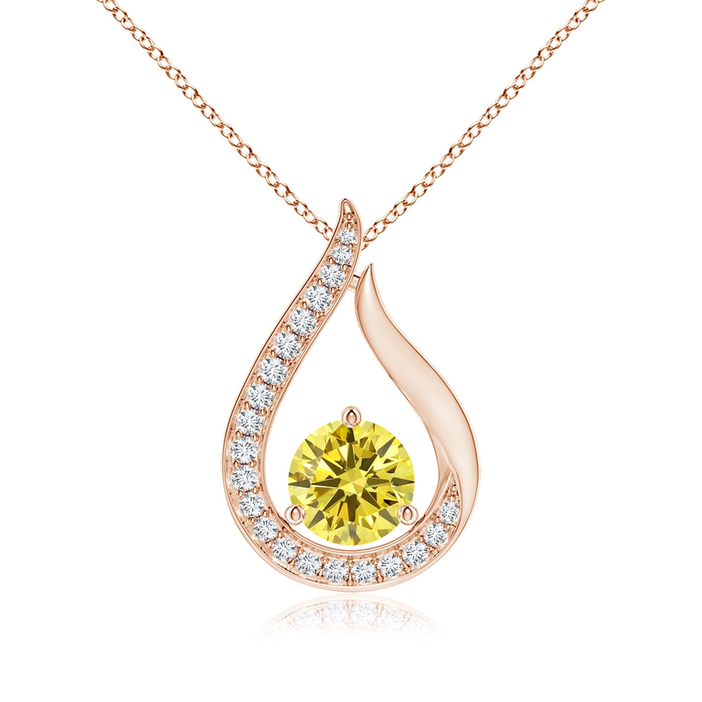 6.1mm AAAA Floating Fancy Intense Yellow Diamond Tulip Pendant in Rose Gold