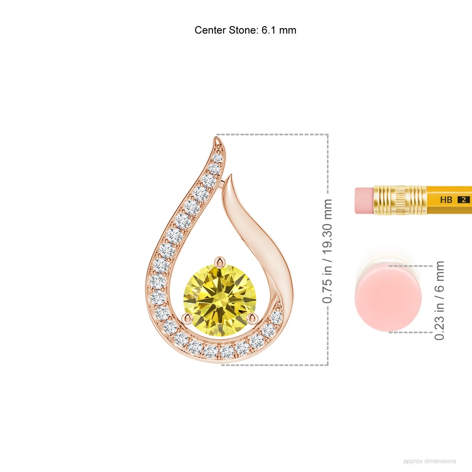 6.1mm AAAA Floating Fancy Intense Yellow Diamond Tulip Pendant in Rose Gold ruler