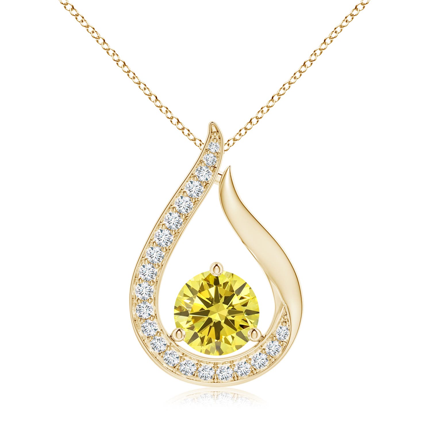 Angara 1.48 CTW Floating Fancy Intense Yellow Diamond Tulip Pendant in 18K Yellow Gold