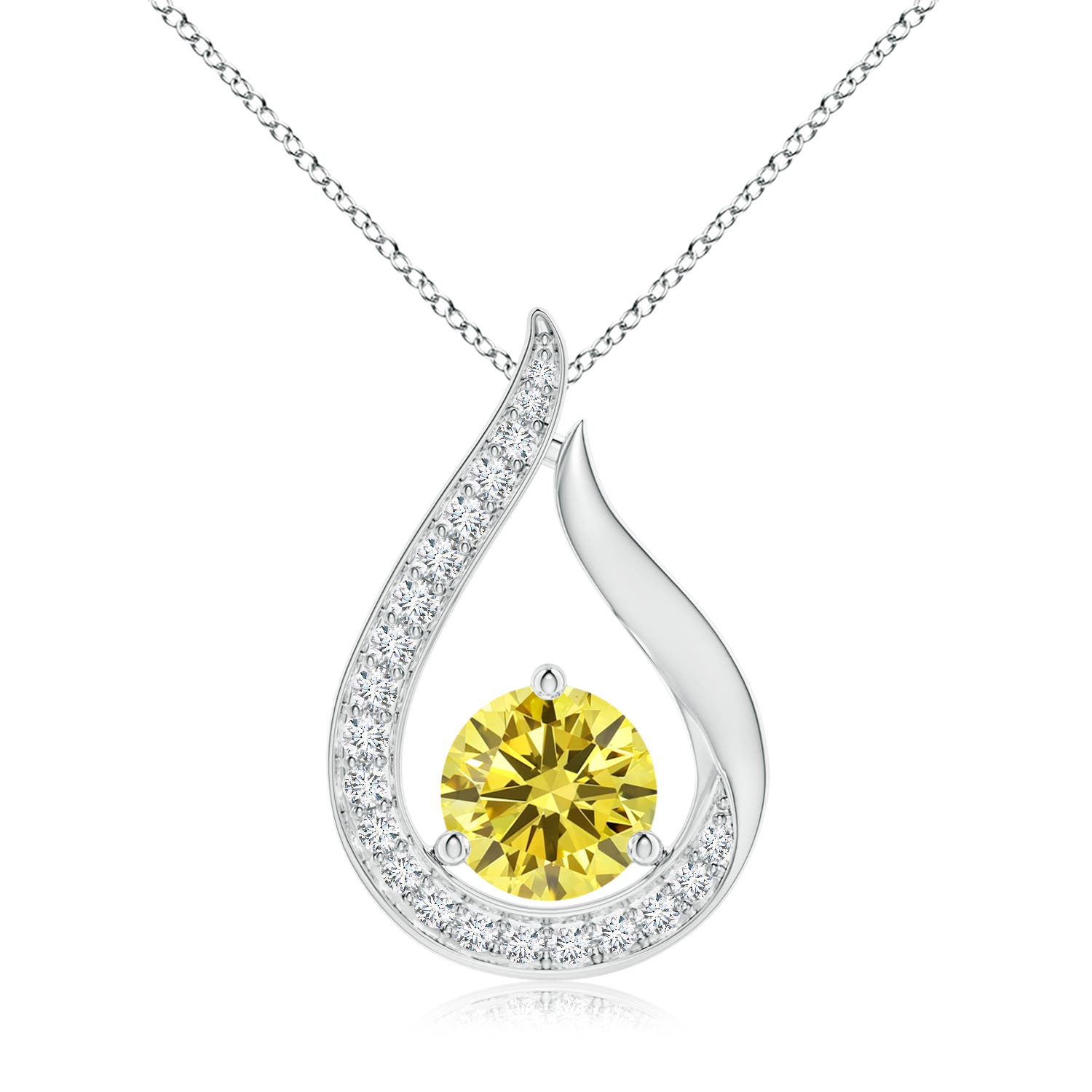 Angara 1.48 CTW Floating Fancy Intense Yellow Diamond Tulip Pendant in Platinum