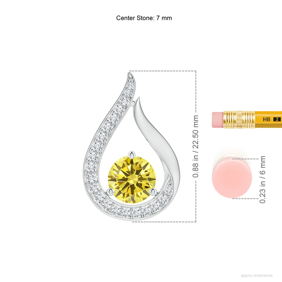 7mm AAAA Floating Fancy Intense Yellow Diamond Tulip Pendant in P950 Platinum ruler