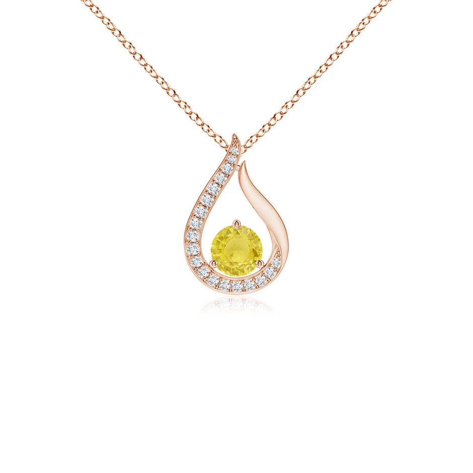 4mm A Floating Yellow Sapphire Tulip Pendant with Diamonds in Rose Gold 