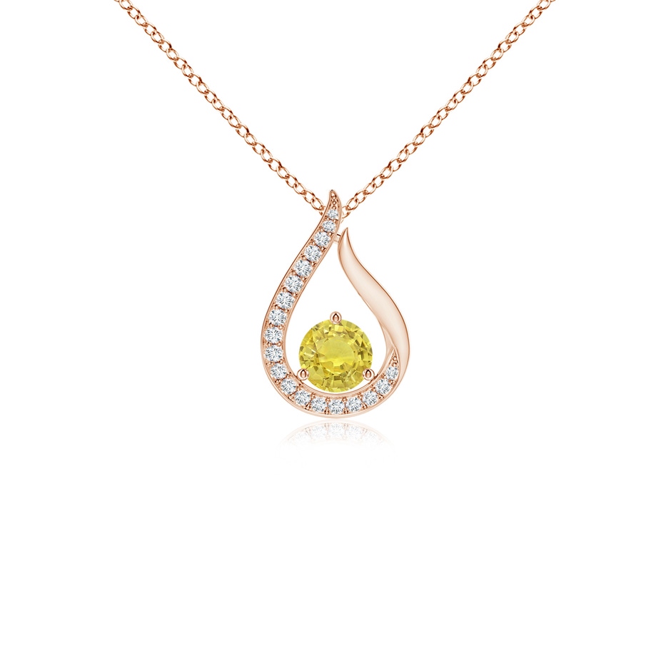 4mm AA Floating Yellow Sapphire Tulip Pendant with Diamonds in Rose Gold 