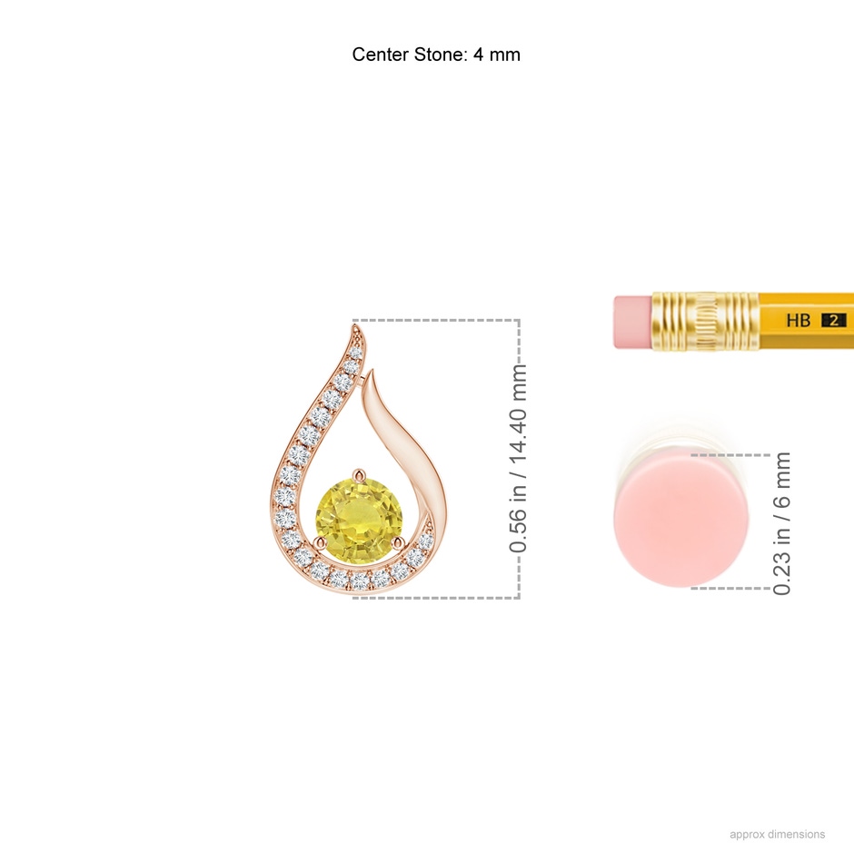 4mm AA Floating Yellow Sapphire Tulip Pendant with Diamonds in Rose Gold ruler