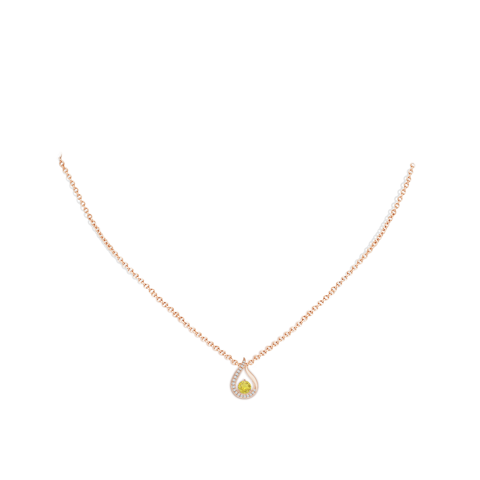 4mm AA Floating Yellow Sapphire Tulip Pendant with Diamonds in Rose Gold body-neck