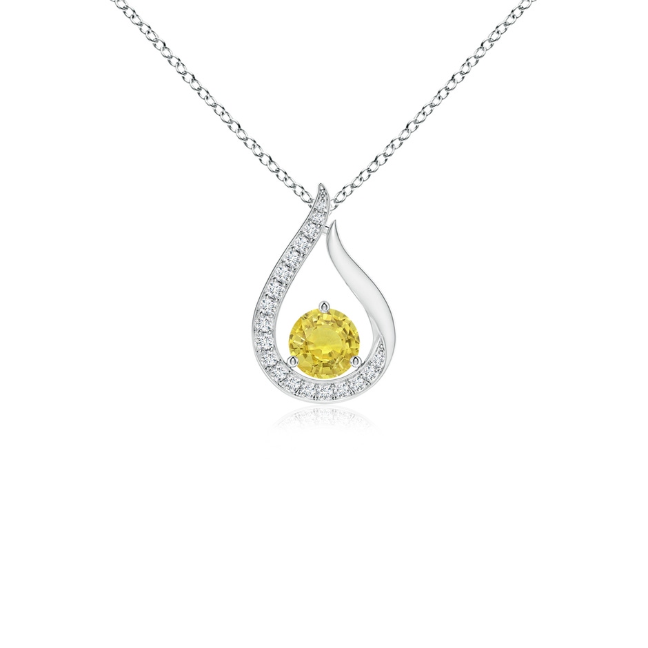 4mm AA Floating Yellow Sapphire Tulip Pendant with Diamonds in White Gold 