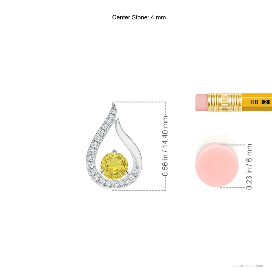 4mm AA Floating Yellow Sapphire Tulip Pendant with Diamonds in White Gold ruler