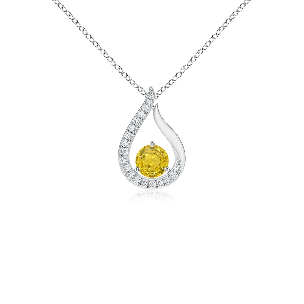 4mm AAA Floating Yellow Sapphire Tulip Pendant with Diamonds in White Gold