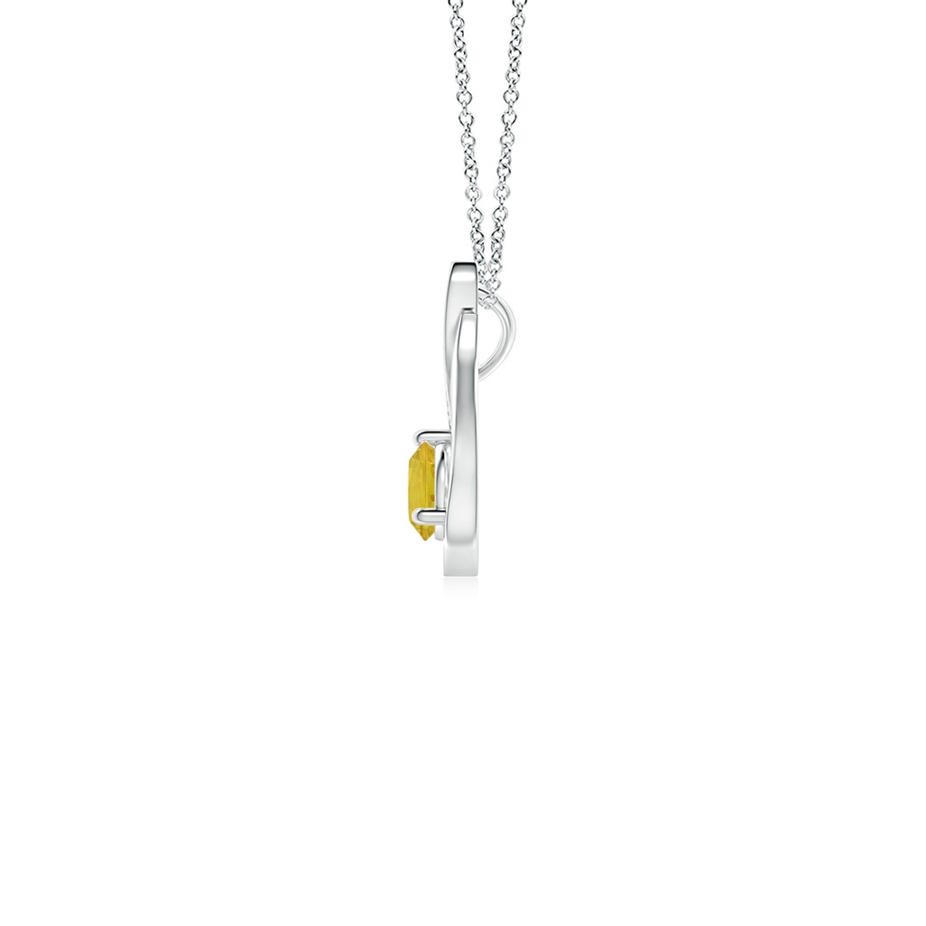 4mm AAA Floating Yellow Sapphire Tulip Pendant with Diamonds in White Gold Side-1