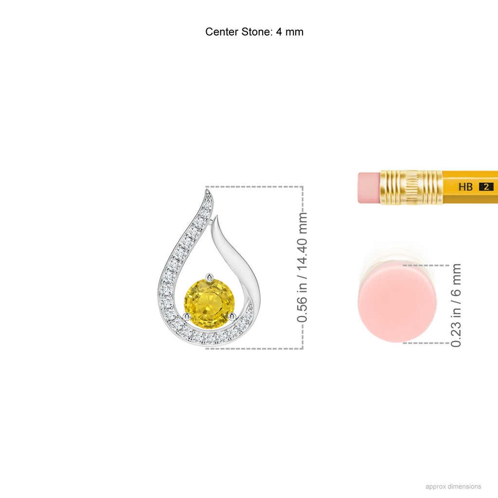 4mm AAA Floating Yellow Sapphire Tulip Pendant with Diamonds in White Gold Ruler