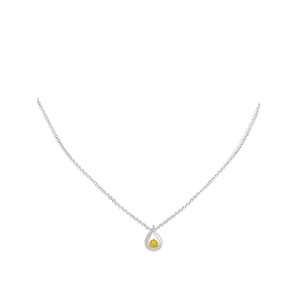 4mm AAA Floating Yellow Sapphire Tulip Pendant with Diamonds in White Gold Body-Neck