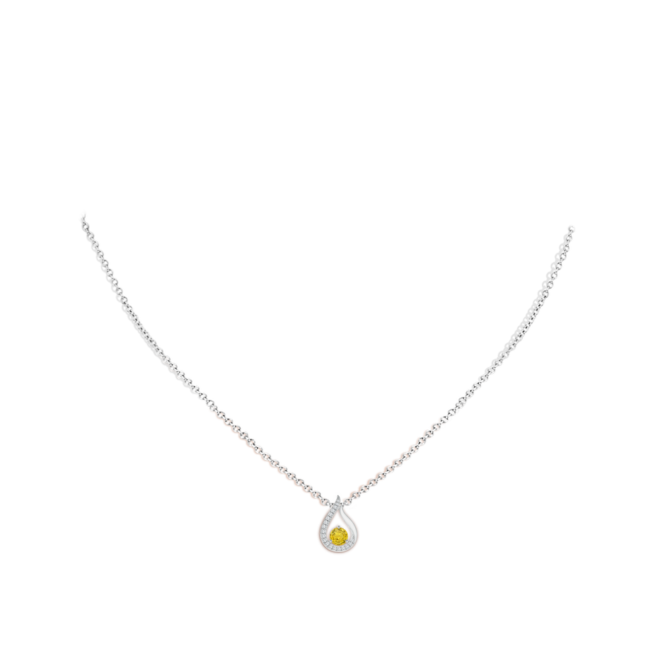 4mm AAA Floating Yellow Sapphire Tulip Pendant with Diamonds in White Gold body-neck