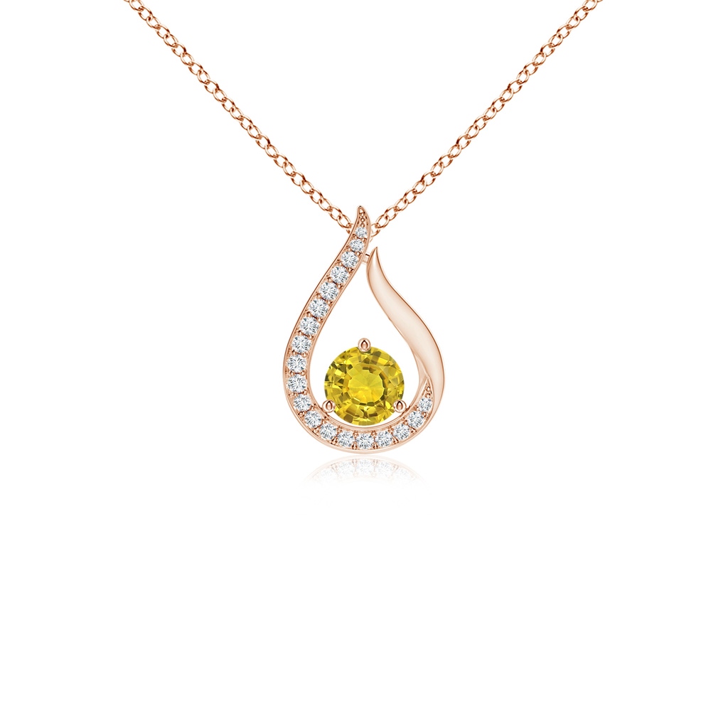 4mm AAAA Floating Yellow Sapphire Tulip Pendant with Diamonds in Rose Gold