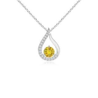 4mm AAAA Floating Yellow Sapphire Tulip Pendant with Diamonds in White Gold