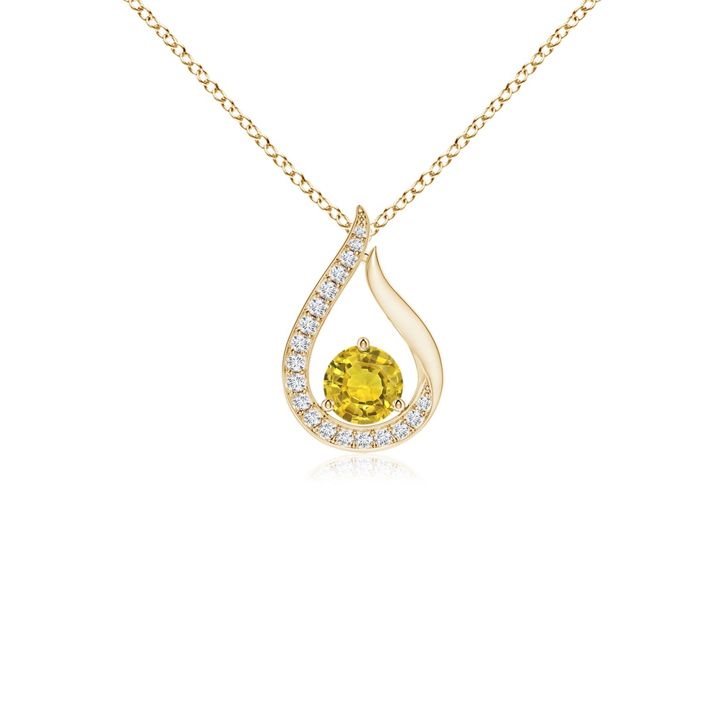 4mm AAAA Floating Yellow Sapphire Tulip Pendant with Diamonds in Yellow Gold