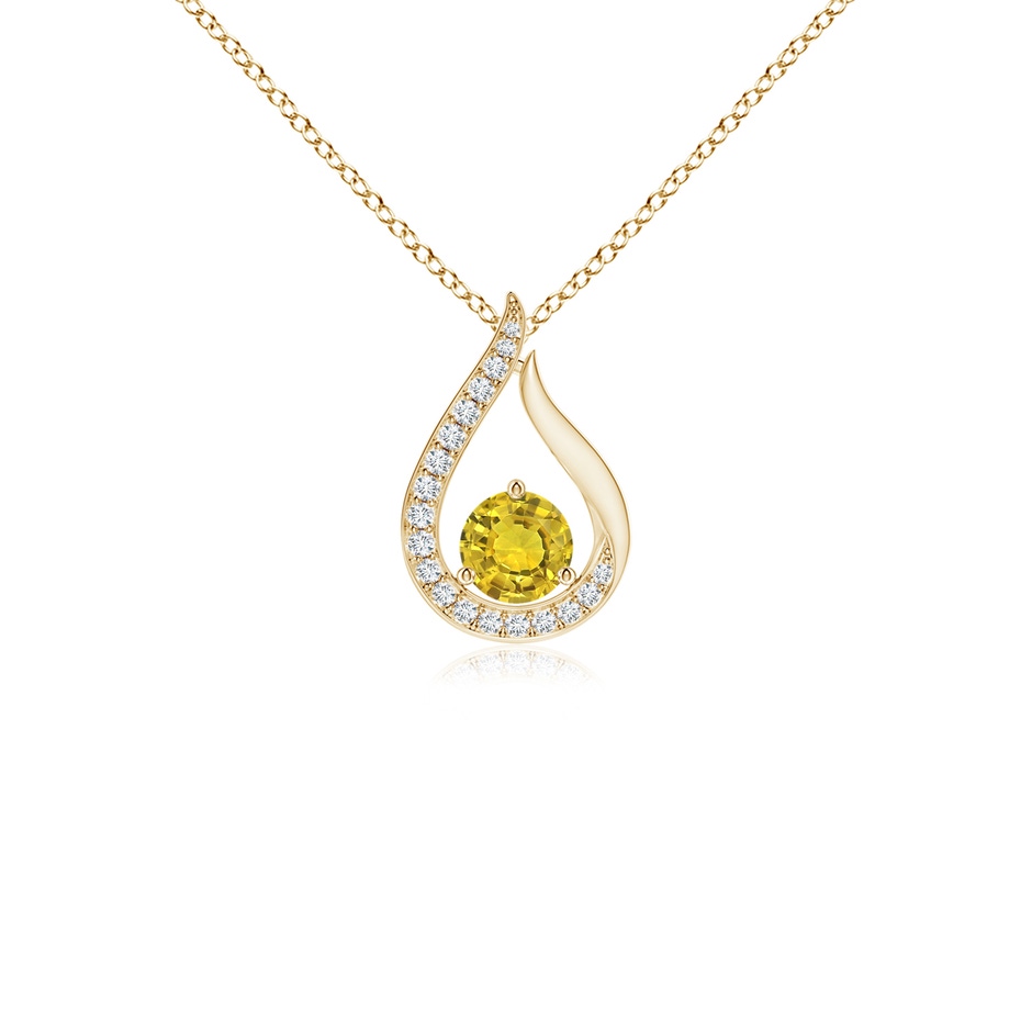4mm AAAA Floating Yellow Sapphire Tulip Pendant with Diamonds in Yellow Gold 