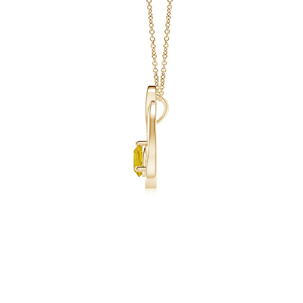 4mm AAAA Floating Yellow Sapphire Tulip Pendant with Diamonds in Yellow Gold Side-1