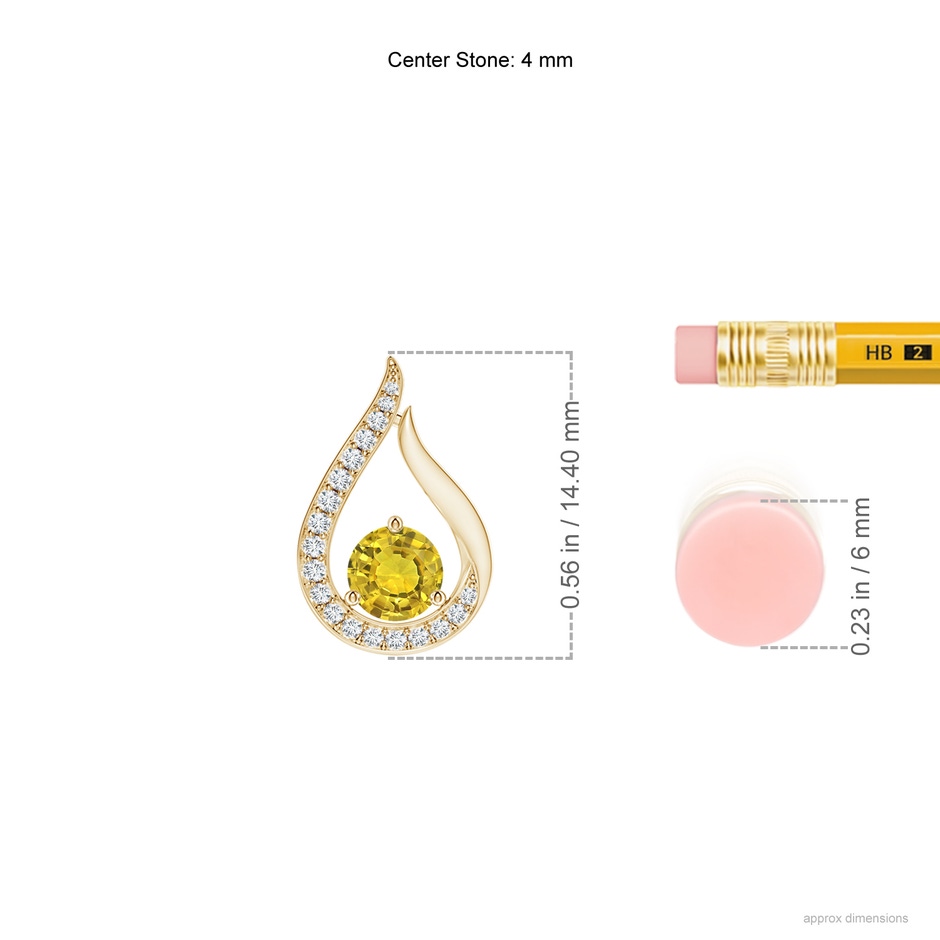 4mm AAAA Floating Yellow Sapphire Tulip Pendant with Diamonds in Yellow Gold ruler
