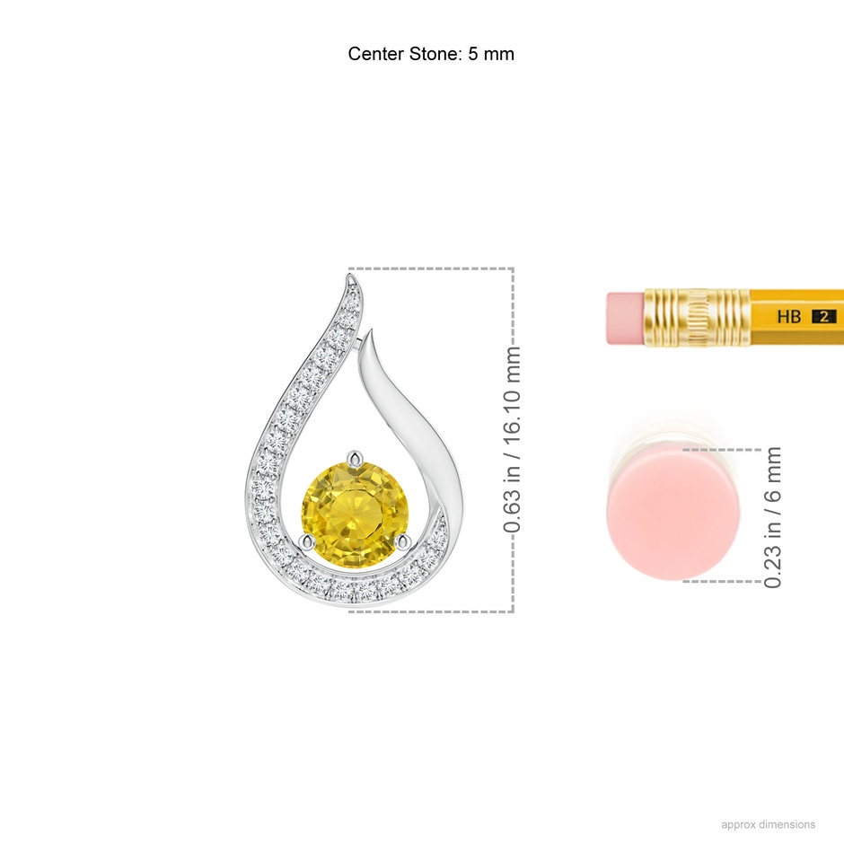 5mm AAA Floating Yellow Sapphire Tulip Pendant with Diamonds in P950 Platinum ruler