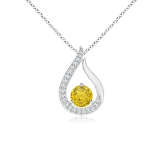 5mm AAA Floating Yellow Sapphire Tulip Pendant with Diamonds in White Gold