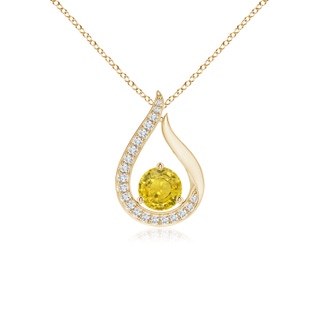 5mm AAA Floating Yellow Sapphire Tulip Pendant with Diamonds in Yellow Gold