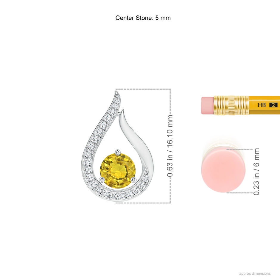 5mm AAAA Floating Yellow Sapphire Tulip Pendant with Diamonds in P950 Platinum ruler