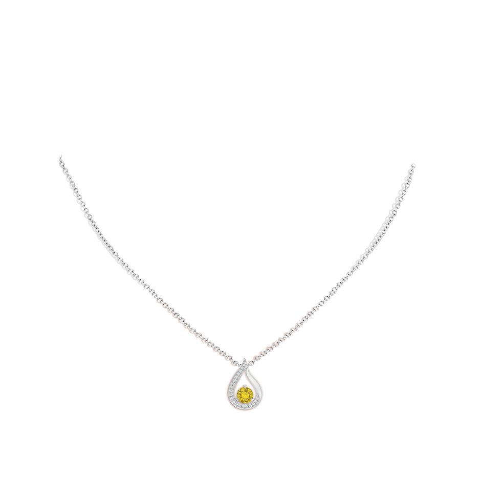 5mm AAAA Floating Yellow Sapphire Tulip Pendant with Diamonds in White Gold body-neck
