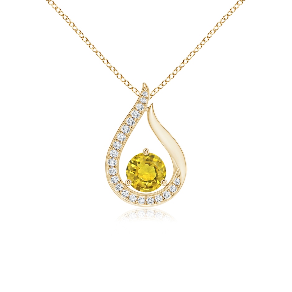 5mm AAAA Floating Yellow Sapphire Tulip Pendant with Diamonds in Yellow Gold 