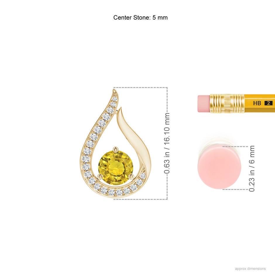 5mm AAAA Floating Yellow Sapphire Tulip Pendant with Diamonds in Yellow Gold ruler