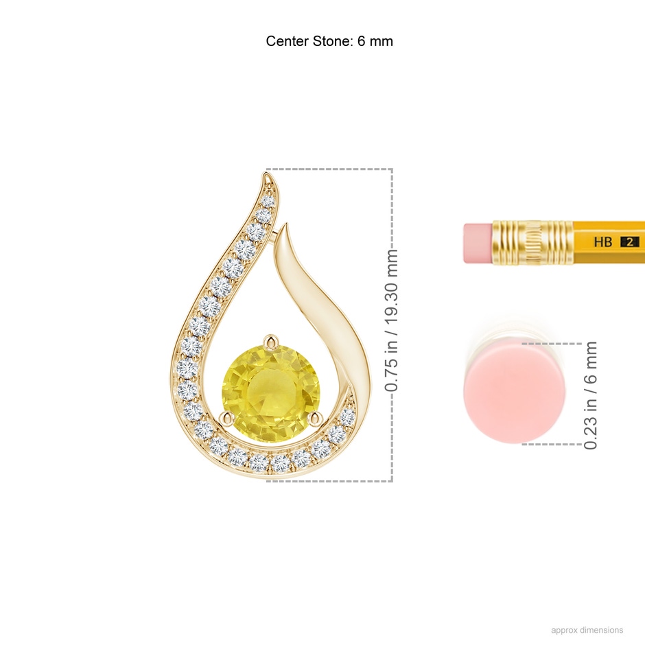 6mm A Floating Yellow Sapphire Tulip Pendant with Diamonds in Yellow Gold ruler