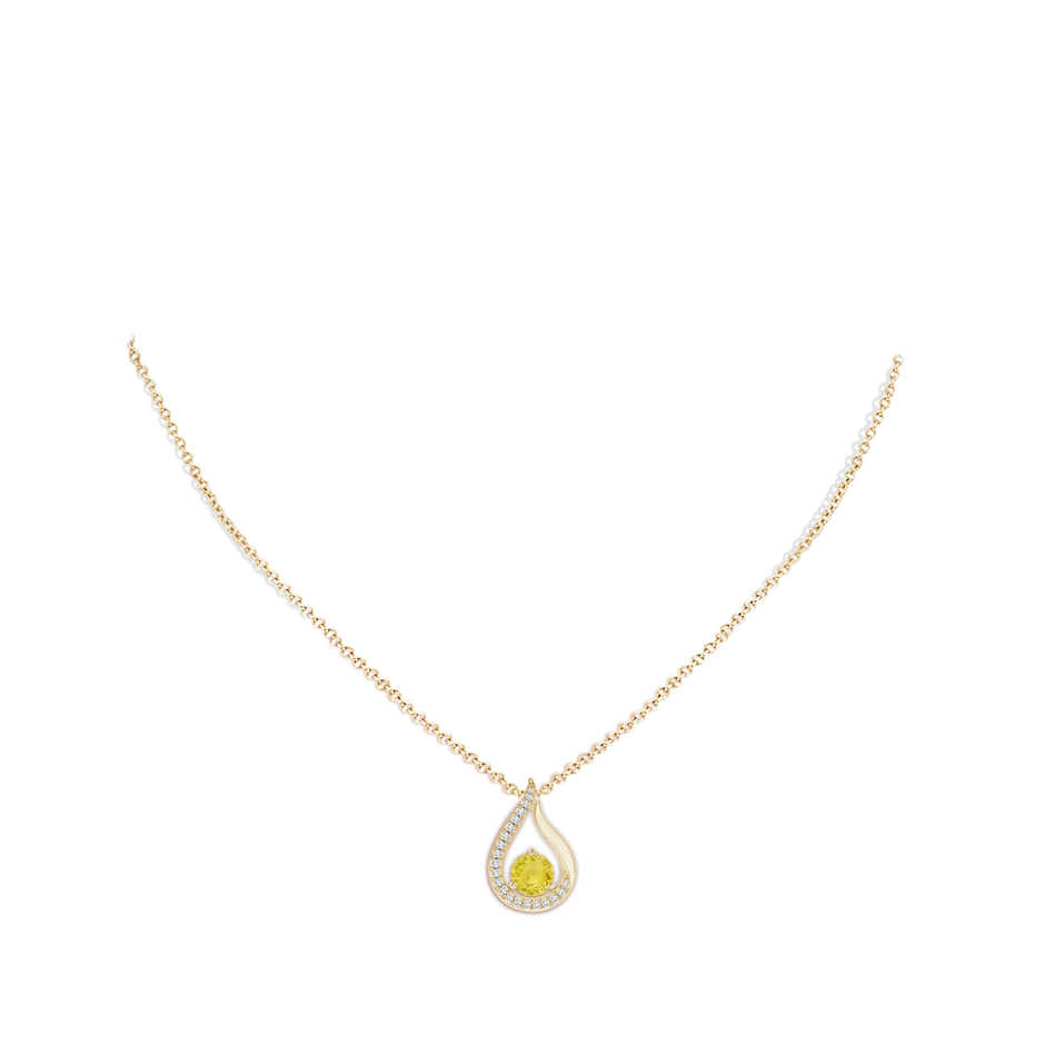 6mm A Floating Yellow Sapphire Tulip Pendant with Diamonds in Yellow Gold body-neck