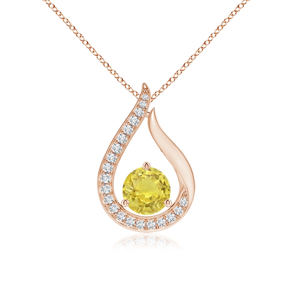 6mm AA Floating Yellow Sapphire Tulip Pendant with Diamonds in Rose Gold 