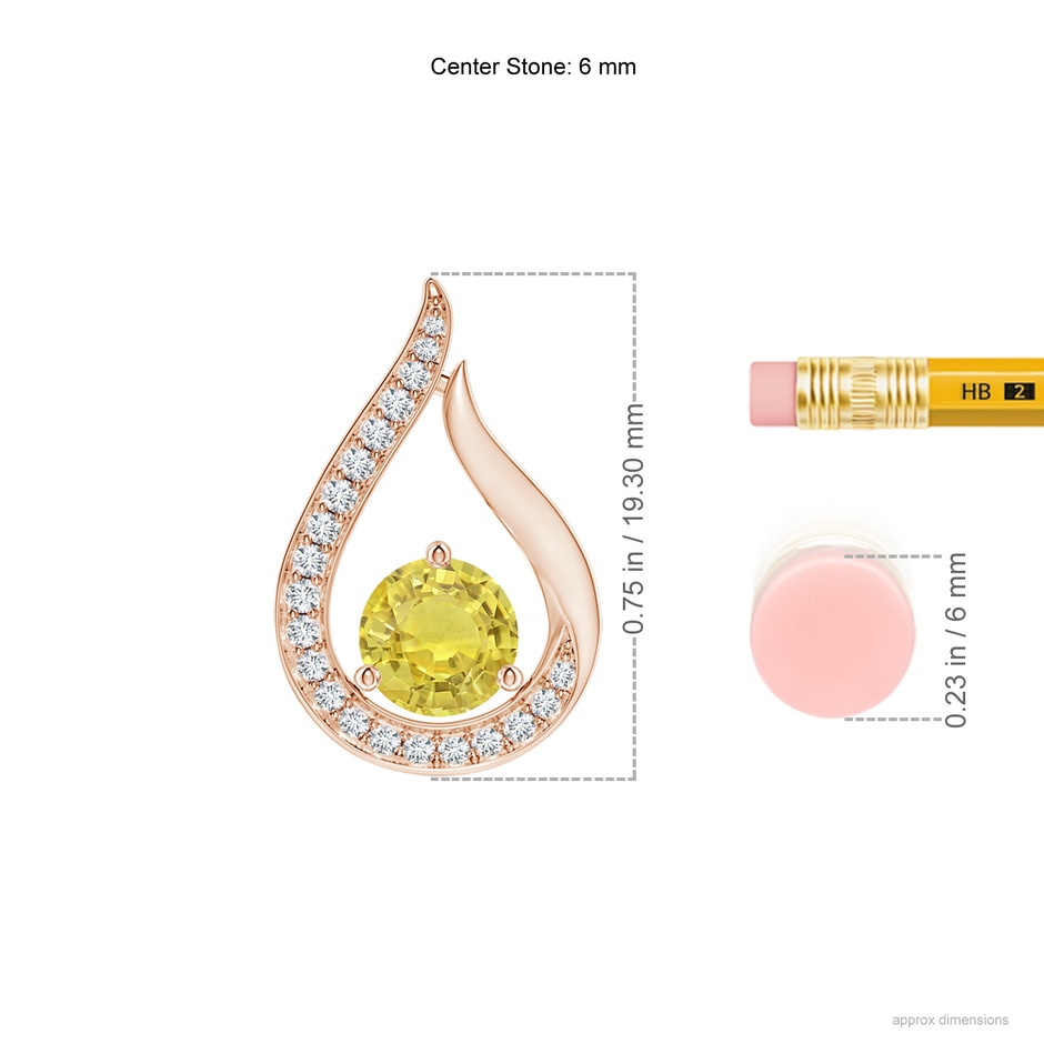 6mm AA Floating Yellow Sapphire Tulip Pendant with Diamonds in Rose Gold ruler