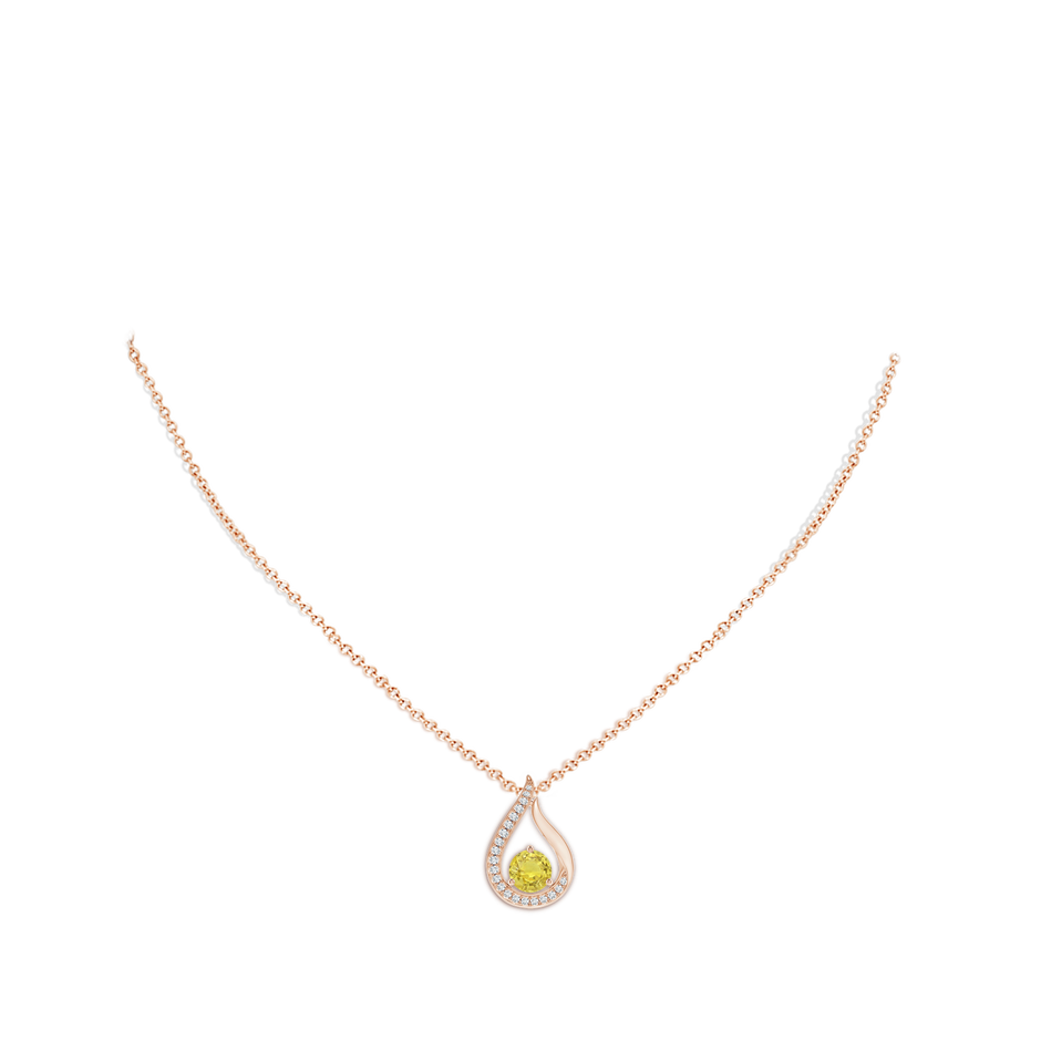 6mm AA Floating Yellow Sapphire Tulip Pendant with Diamonds in Rose Gold body-neck