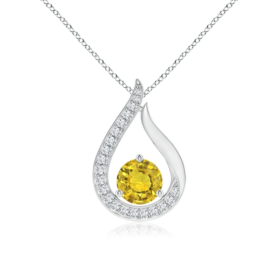 6mm AAAA Floating Yellow Sapphire Tulip Pendant with Diamonds in P950 Platinum 