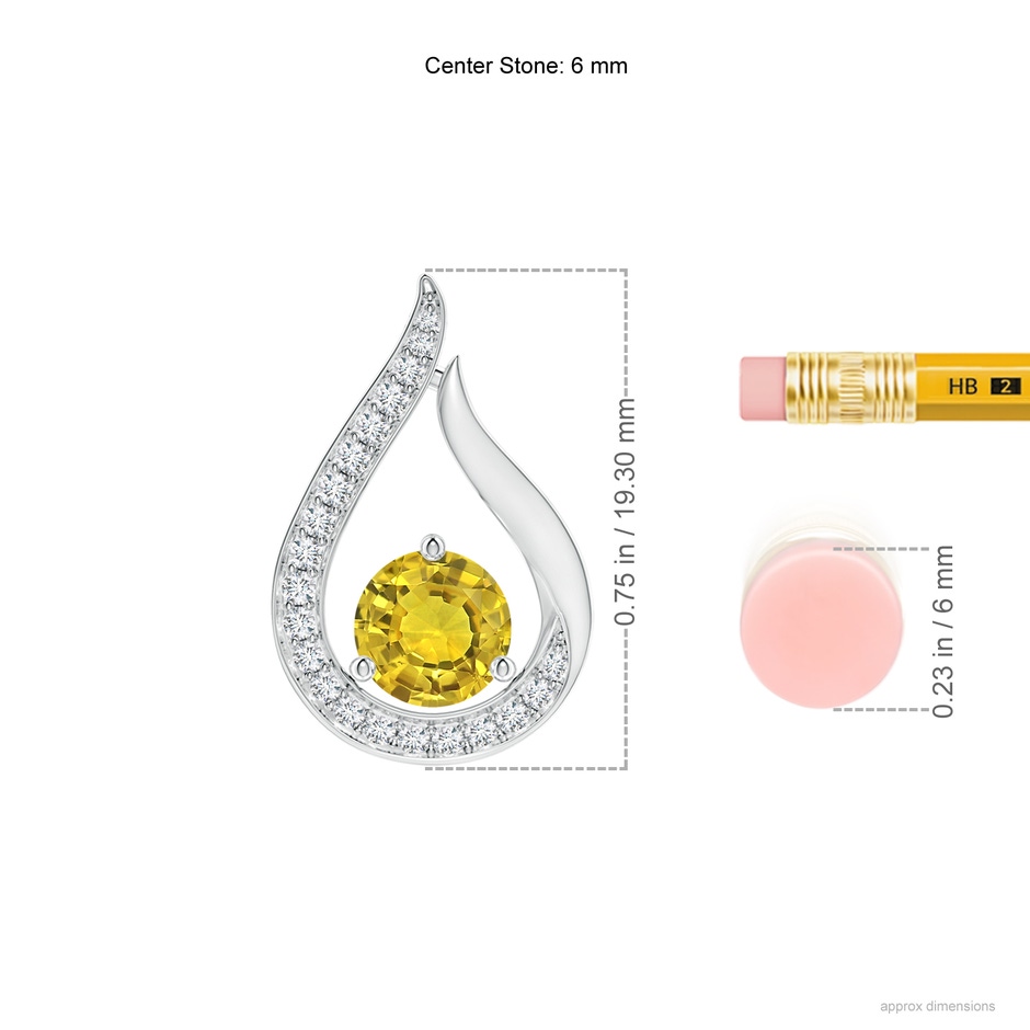 6mm AAAA Floating Yellow Sapphire Tulip Pendant with Diamonds in P950 Platinum ruler
