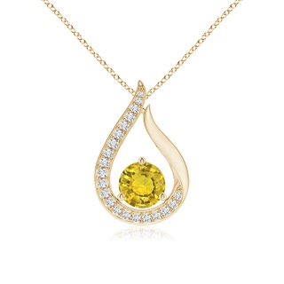 6mm AAAA Floating Yellow Sapphire Tulip Pendant with Diamonds in Yellow Gold