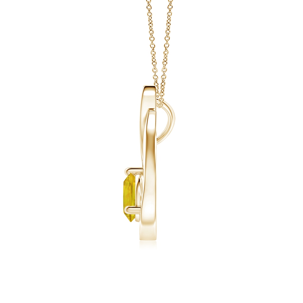 6mm AAAA Floating Yellow Sapphire Tulip Pendant with Diamonds in Yellow Gold Side-1