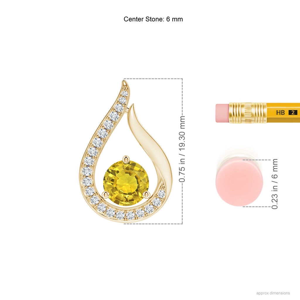 6mm AAAA Floating Yellow Sapphire Tulip Pendant with Diamonds in Yellow Gold Ruler