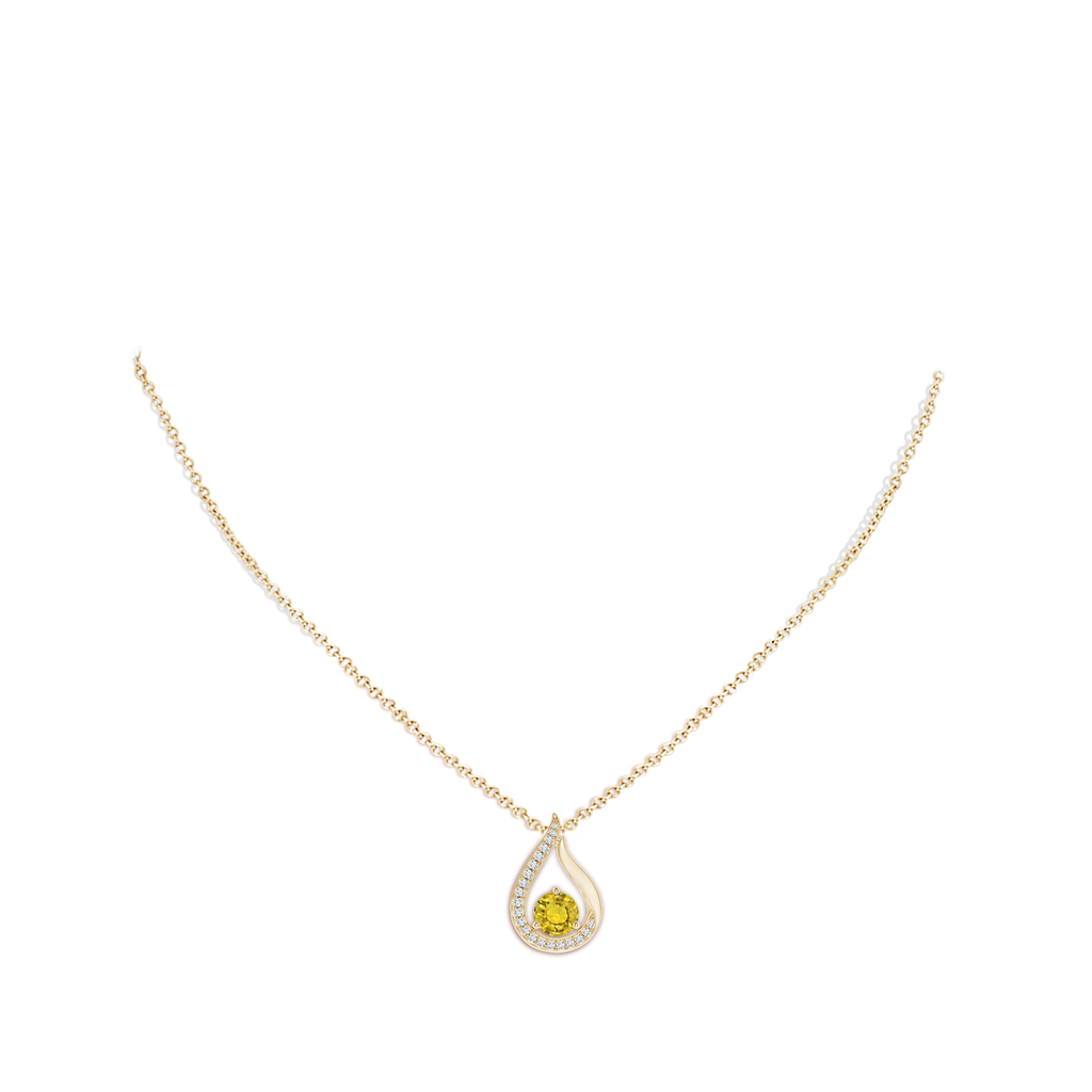 6mm AAAA Floating Yellow Sapphire Tulip Pendant with Diamonds in Yellow Gold Body-Neck
