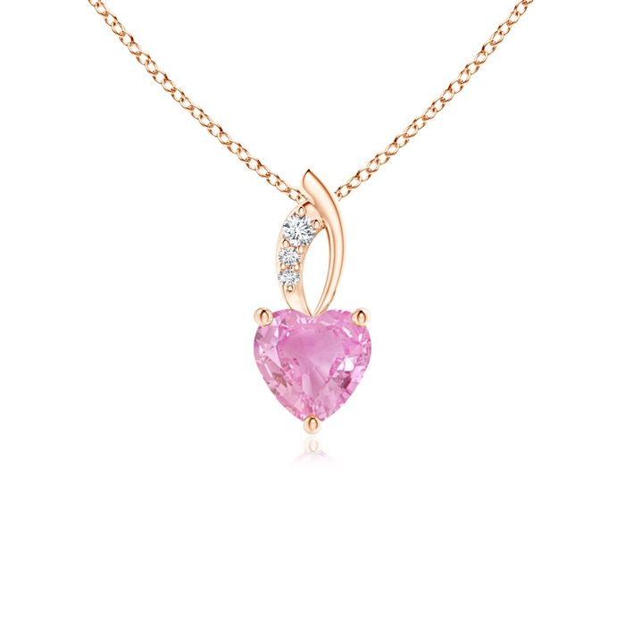 5mm A Pink Sapphire Heart Pendant with Diamond Accents in Rose Gold 