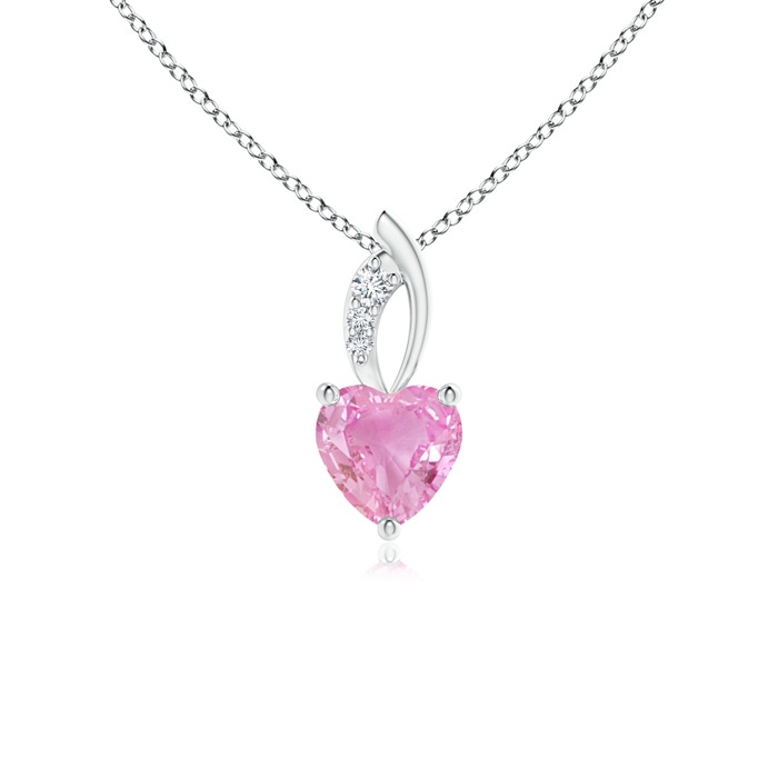5mm A Pink Sapphire Heart Pendant with Diamond Accents in White Gold 