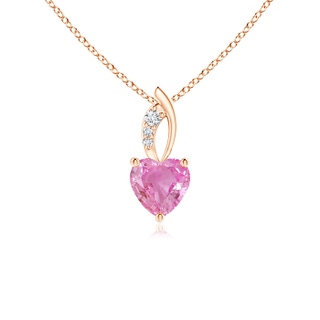 5mm AA Pink Sapphire Heart Pendant with Diamond Accents in 9K Rose Gold