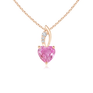 5mm AA Pink Sapphire Heart Pendant with Diamond Accents in Rose Gold